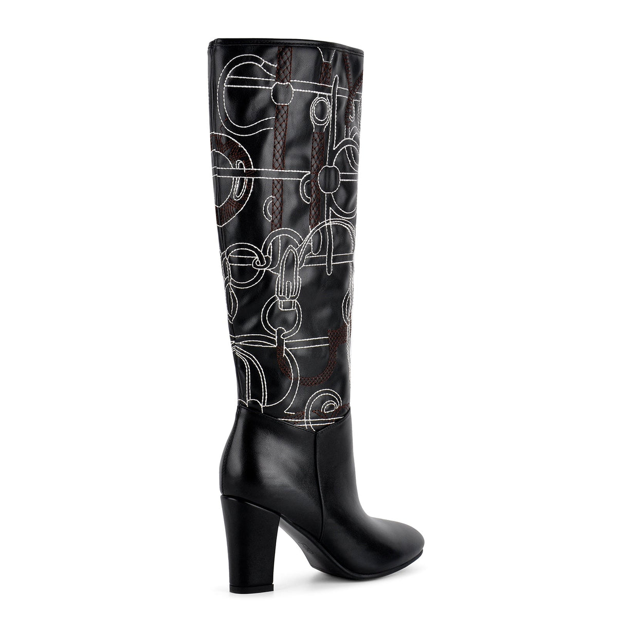 Round Toe Embroidery Chunky Heel Knee High Boots - Onlymaker Top Pick