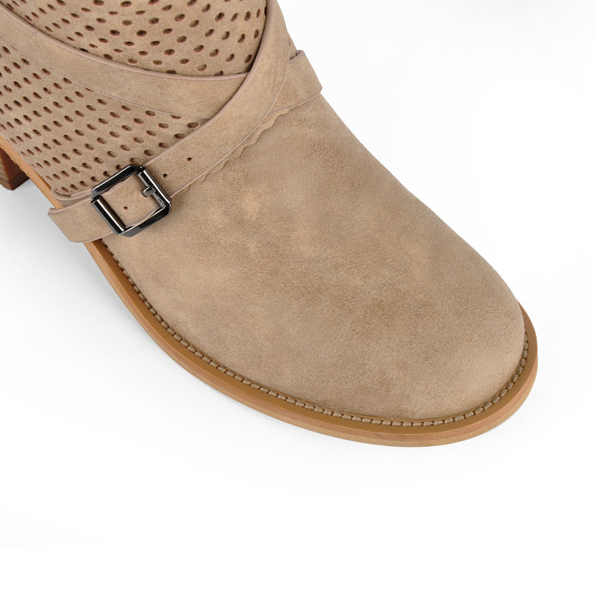 Perforated Buckle Strap Knee High Western Boots - Onlymaker Top Pick