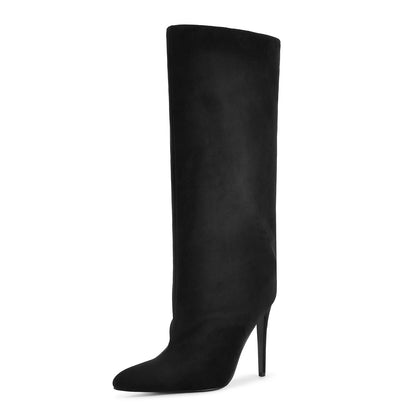 Pointed Toe Suede Stiletto Knee High Boots - Onlymaker Deals