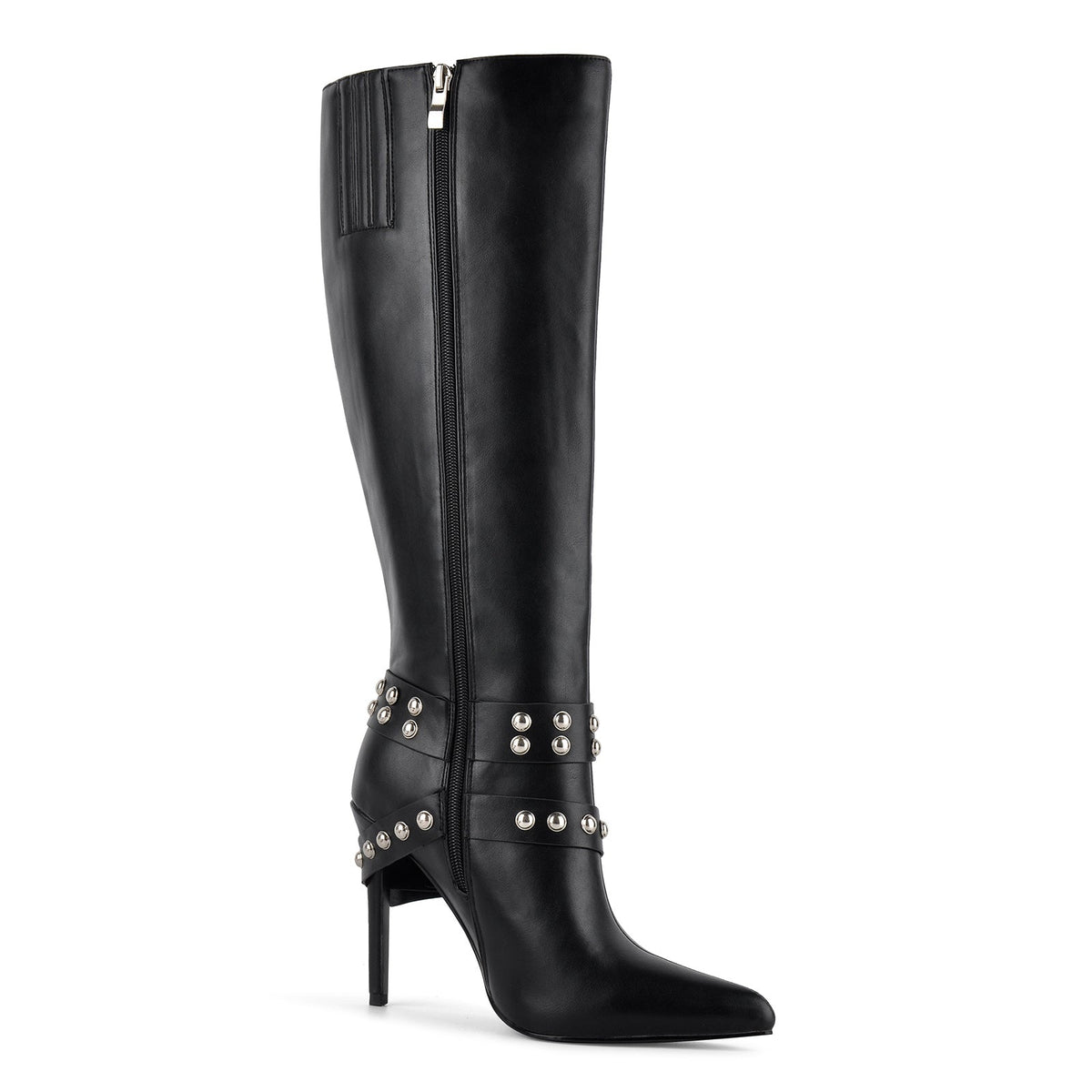 Pointed Toe Studded Buckle Strap Knee High Boots - Onlymaker Best Seller