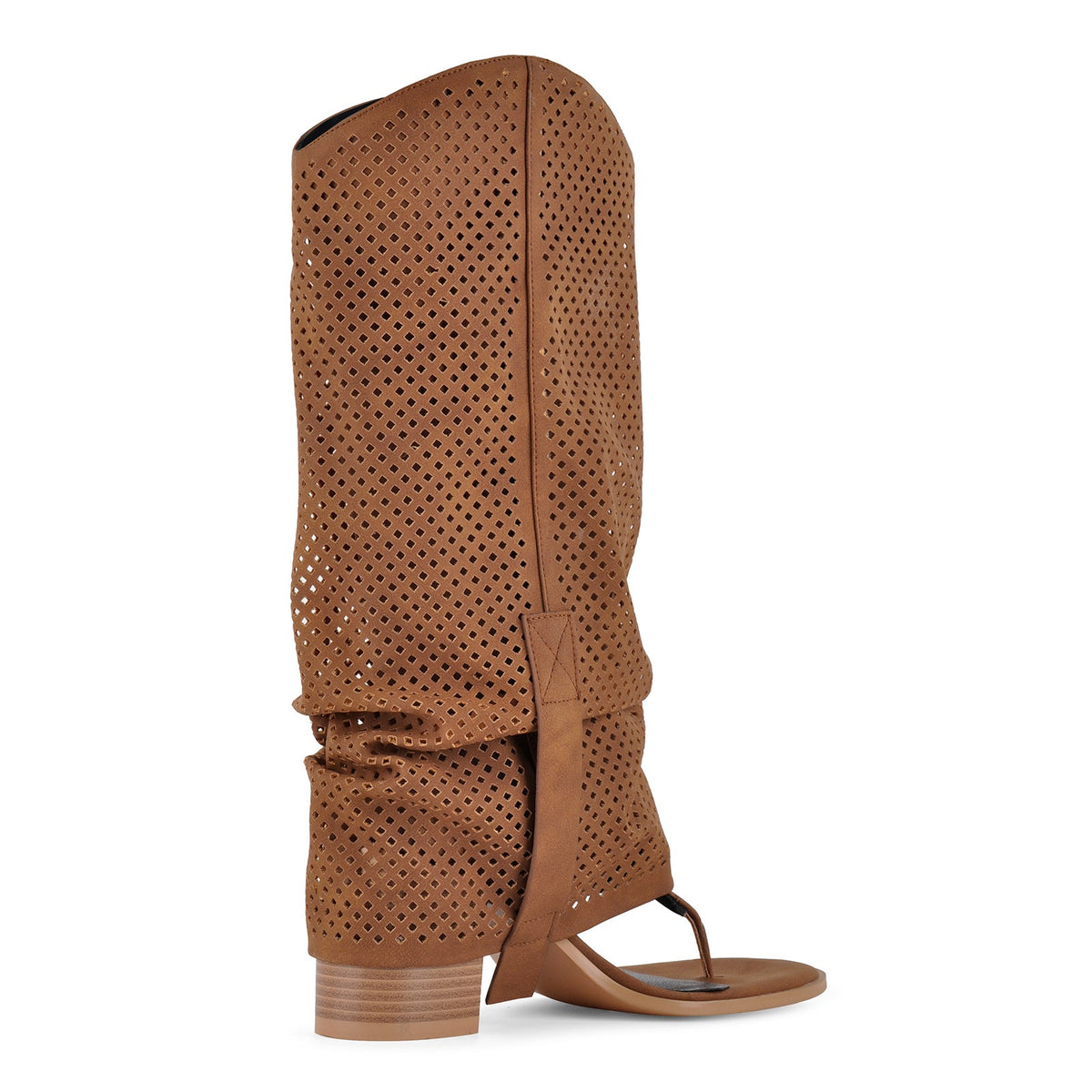 Perforated Flip-Flop Buckle Knee High Boots - Onlymaker Trusted
