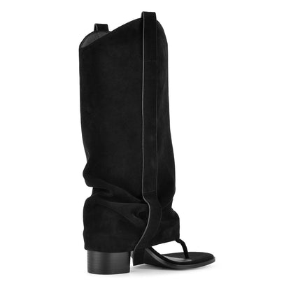 Suede Flip-Flop Buckle Knee High Boots - Onlymaker Trusted