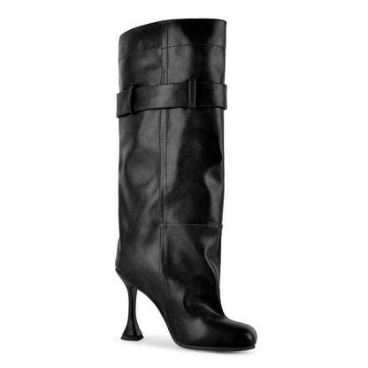 Square Toe Buckle Strap Knee High Boots - Onlymaker Deals