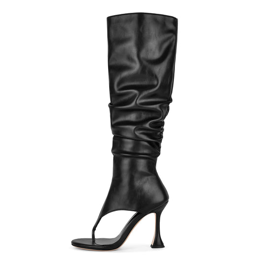 Round Toe Flip Flops Knee High Boots Sandals - Onlymaker Hot Sale