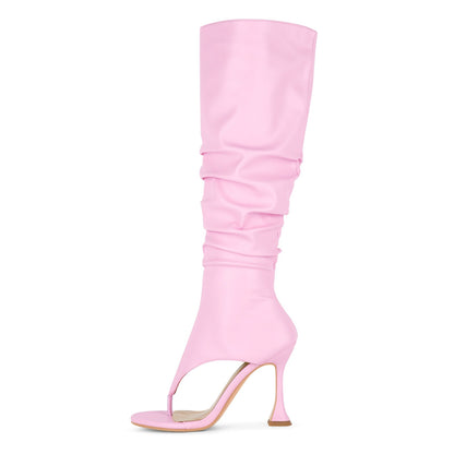 Round Toe Flip Flops Knee High Boots Sandals - Onlymaker Hot Sale