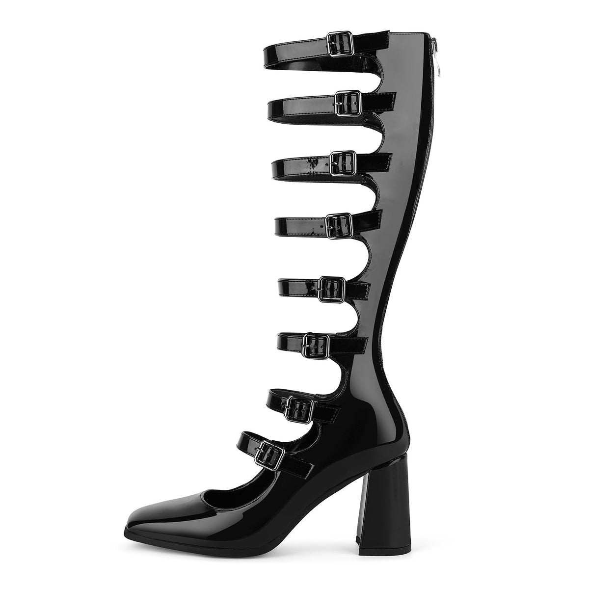 Square Toe Multi Buckle Strap Knee High Boots - Onlymaker Recommended