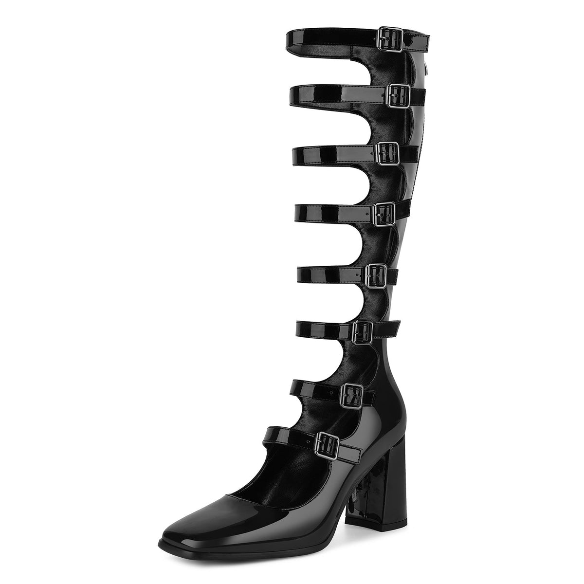 Square Toe Multi Buckle Strap Knee High Boots - Onlymaker Recommended