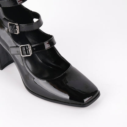Square Toe Multi Buckle Strap Knee High Boots - Onlymaker Recommended