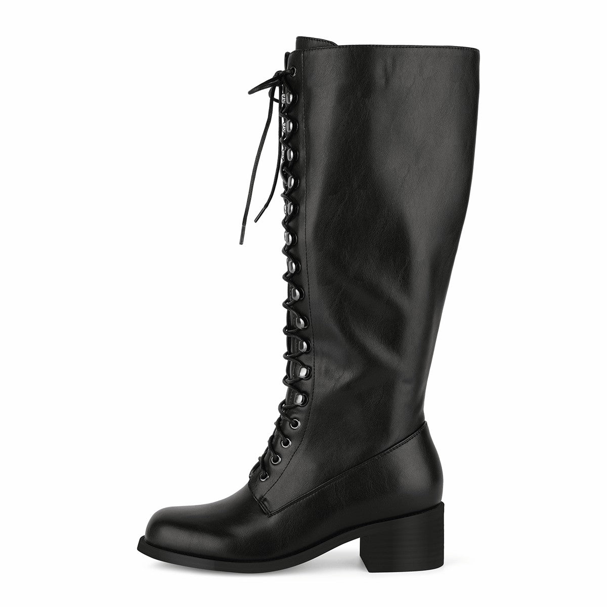 Square Toe Lace-up Chunky Heel Knee High Boots - Onlymaker Popular