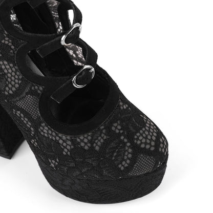 Lace Mesh Multi Buckle Strap Knee High Boots - Onlymaker Popular