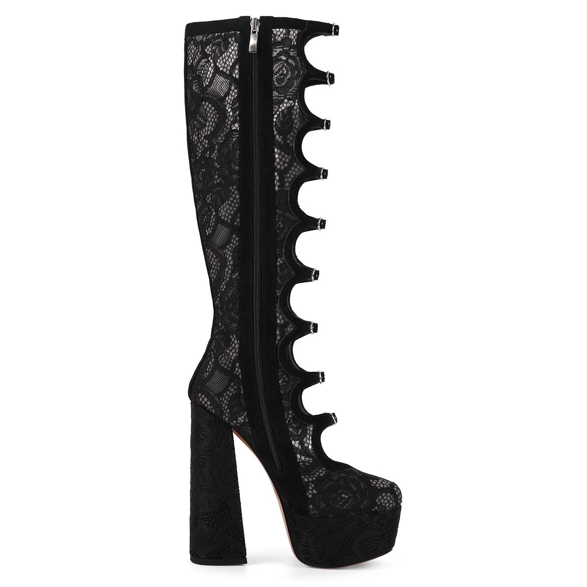 Lace Mesh Multi Buckle Strap Knee High Boots - Onlymaker Popular