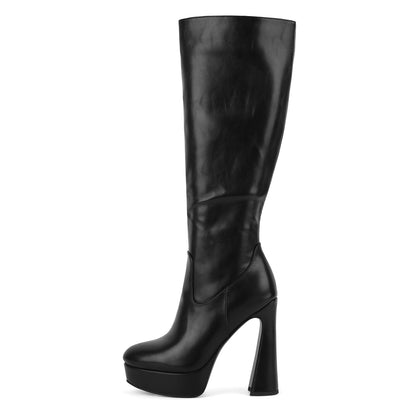 Round Toe Platform Knee High Boots - Onlymaker Trending