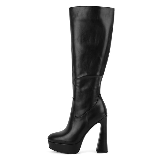 Round Toe Platform Knee High Boots - Onlymaker Trending