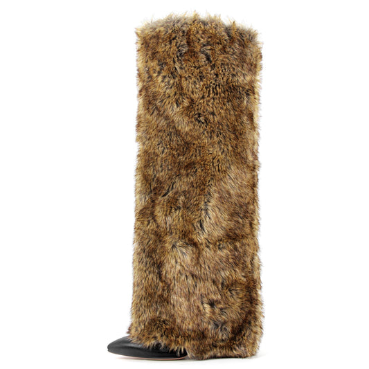 Pointed Toe Fur Fold Over Stiletto Knee High Boots - Onlymaker Everyday