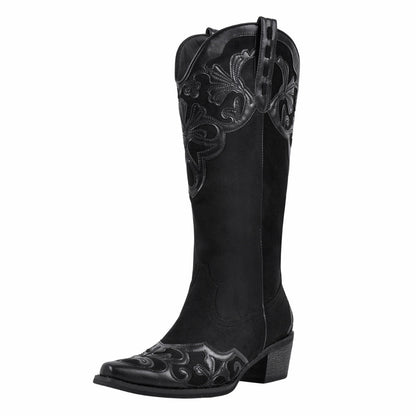 Pointed Toe Suede Knee High Western Boots - Onlymaker Featured