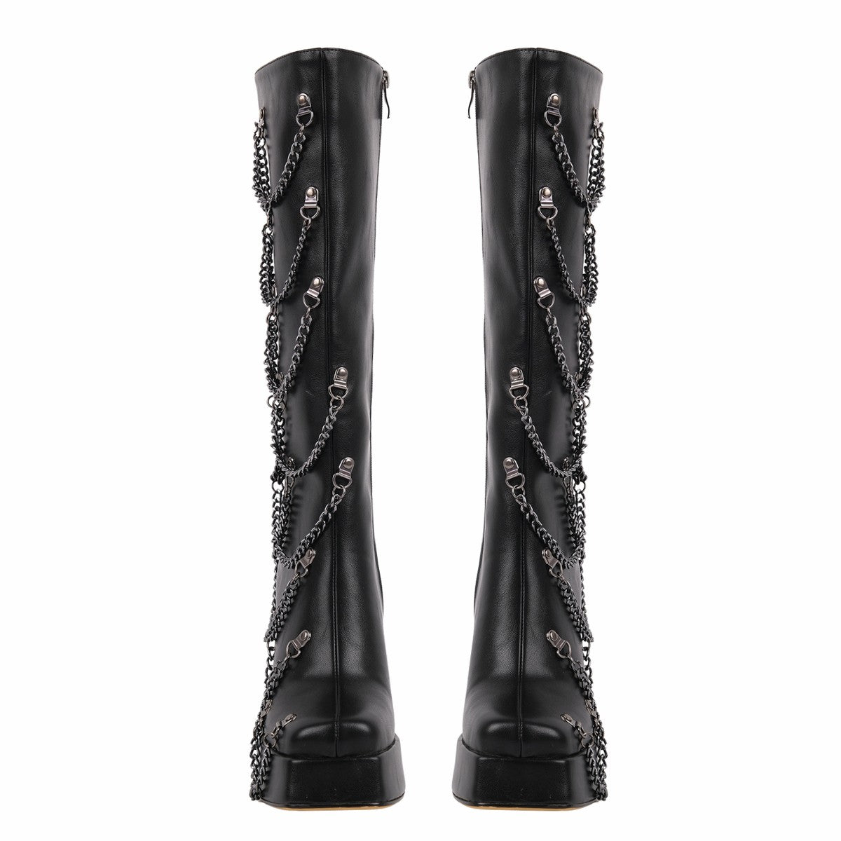Square Toe Platform Metal Chain Knee High Boots - Onlymaker Latest