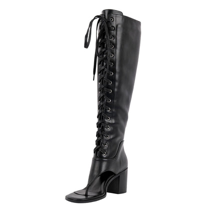 Thong Lace-up Knee High Bootie Sandals - Onlymaker Essential