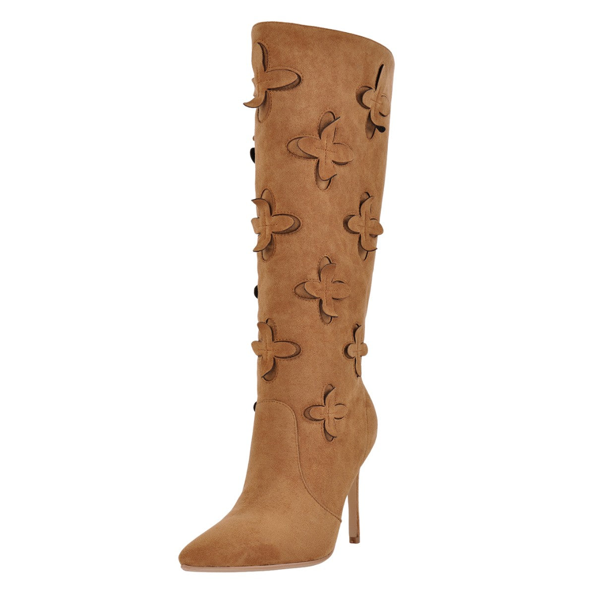 Suede Pointed Toe Floral Knee High Boots - Onlymaker New