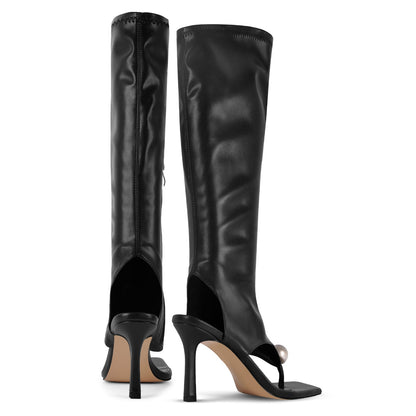 Thong Square Toe Knee High Bootie Sandals - Onlymaker Essential
