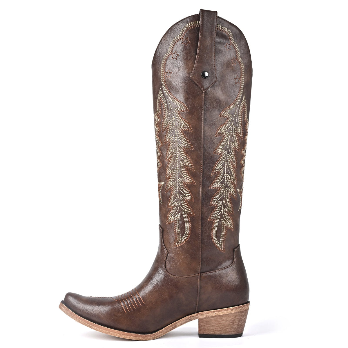 Pointed Toe Embroidery Knee High Western Boots - Onlymaker Premium