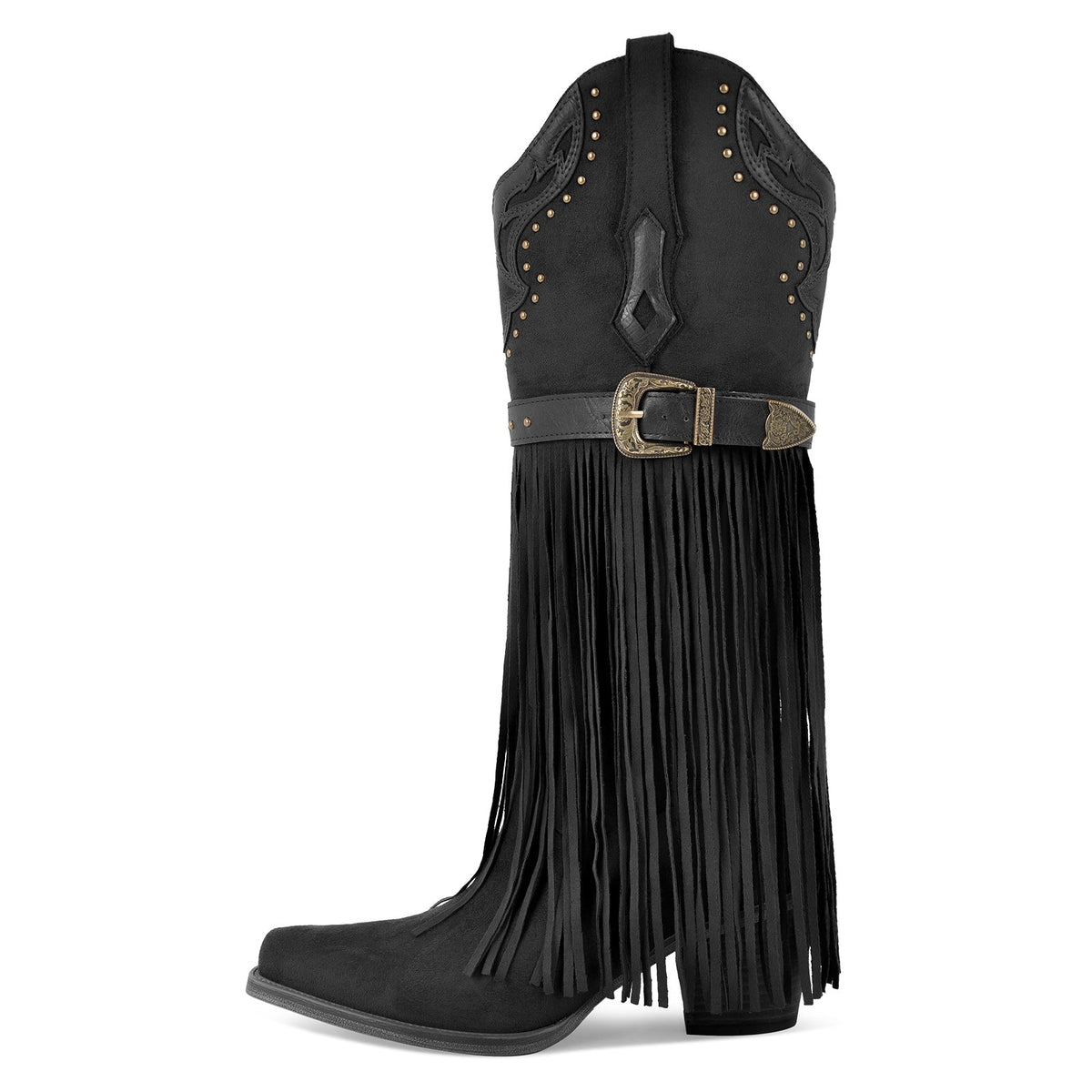 Fringe Embroidery Knee High Western Boots - Onlymaker Quality