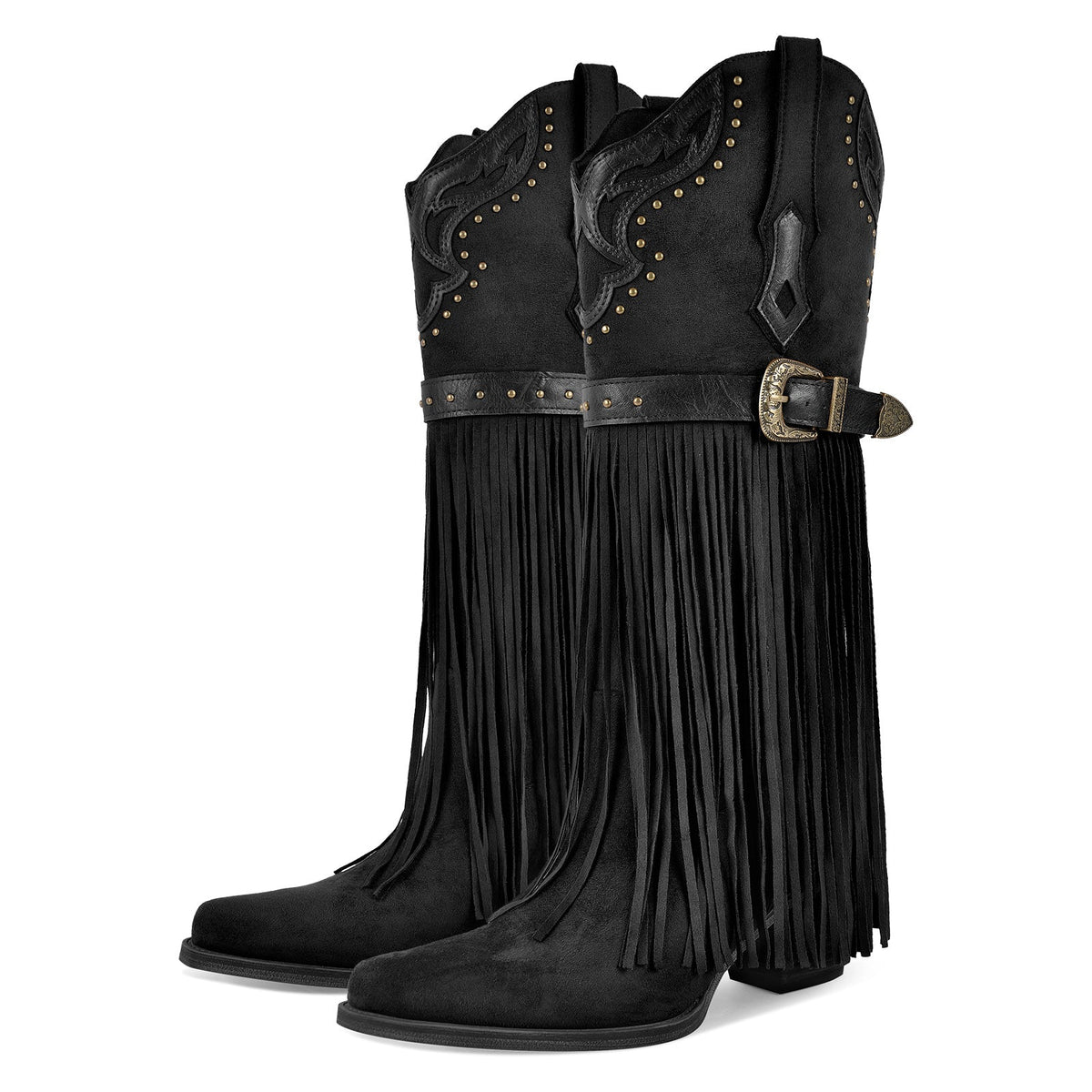 Fringe Embroidery Knee High Western Boots - Onlymaker Quality