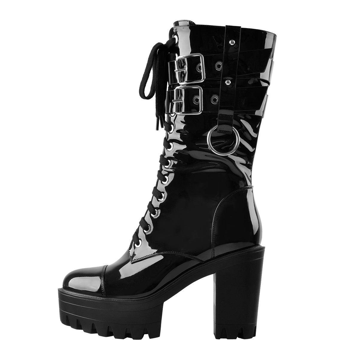 Black Platform Mid Calf Chunky High Heels Boots - Onlymaker Top Pick