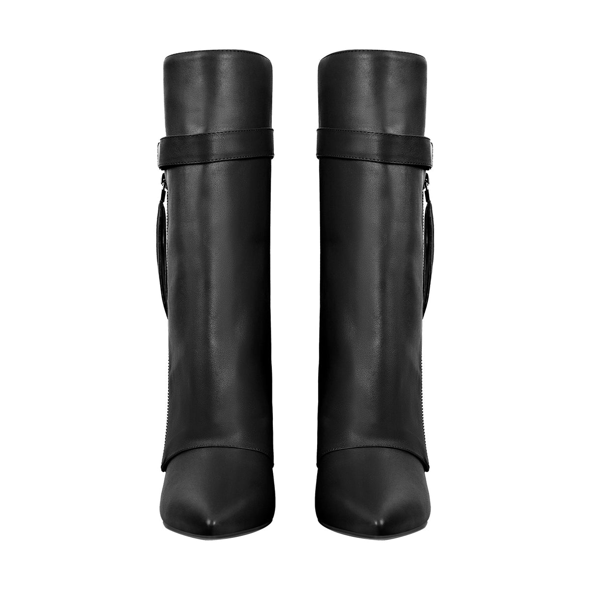 Pointed Toe Side Tassel Zipper Fold Over Boots - Onlymaker Premium