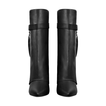 Pointed Toe Side Tassel Zipper Fold Over Boots - Onlymaker Premium