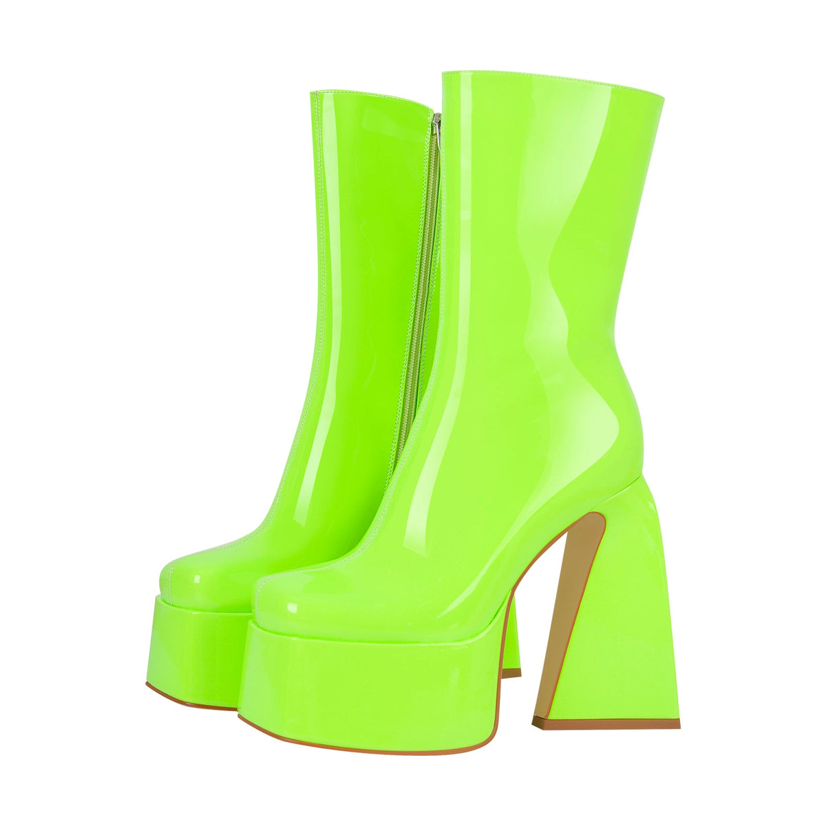 Fluorescent Green Platform Mid-Calf Chunky Boots - Onlymaker Deals