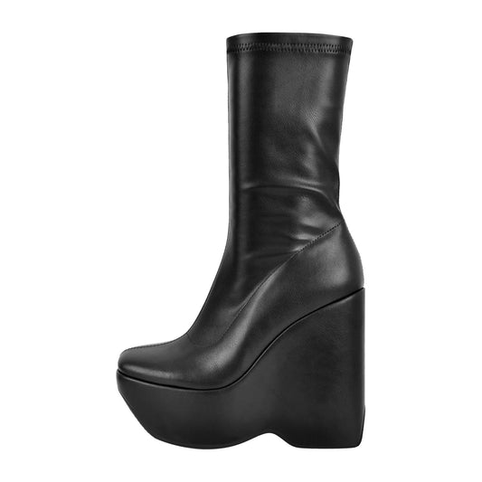 Black Platform Zip Up Mid-Calf Boots - Onlymaker Featured