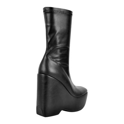 Black Platform Zip Up Mid-Calf Boots - Onlymaker Featured