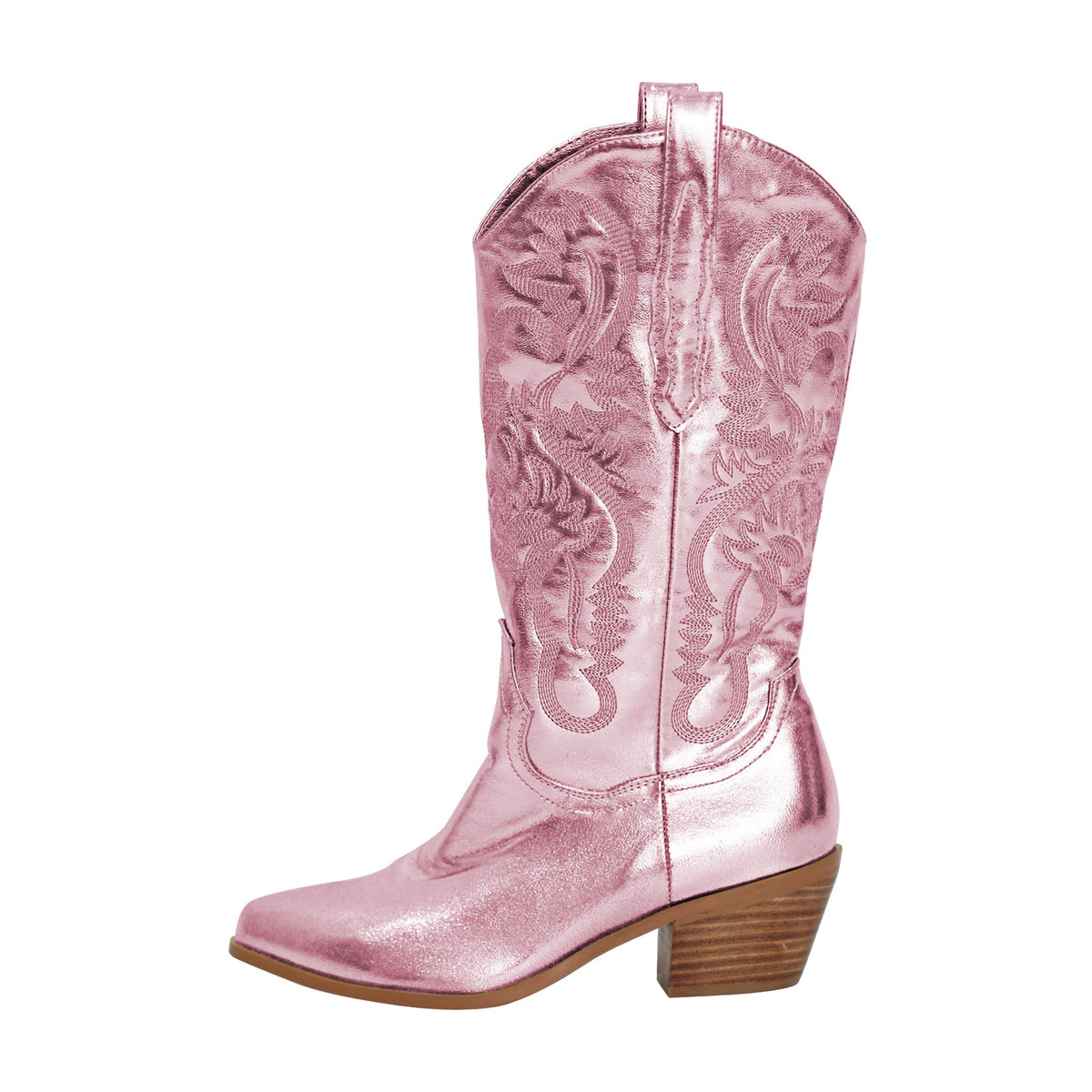 Pink Embroidered Mid-Calf Western Boots - Onlymaker Premium