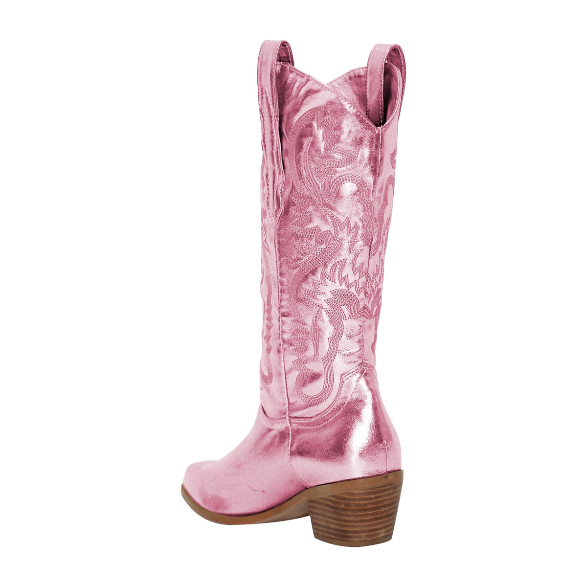 Pink Embroidered Mid-Calf Western Boots - Onlymaker Premium