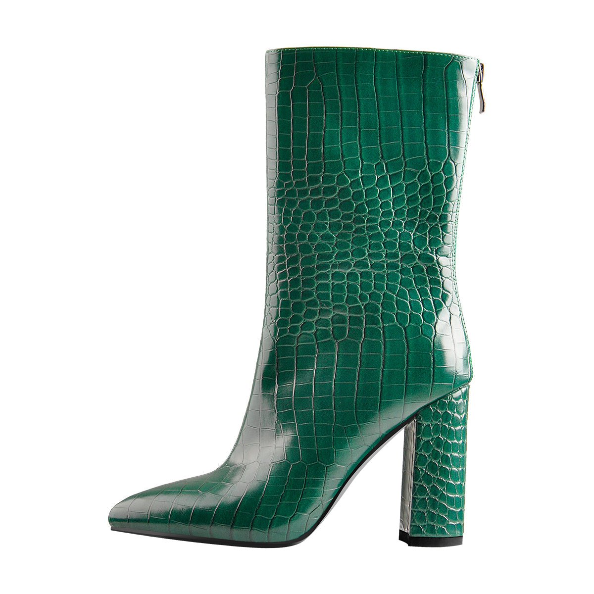 Pointed Toe Stone Pattern Chunky High Heels Darkseagreen Ankle Boots - Onlymaker Value