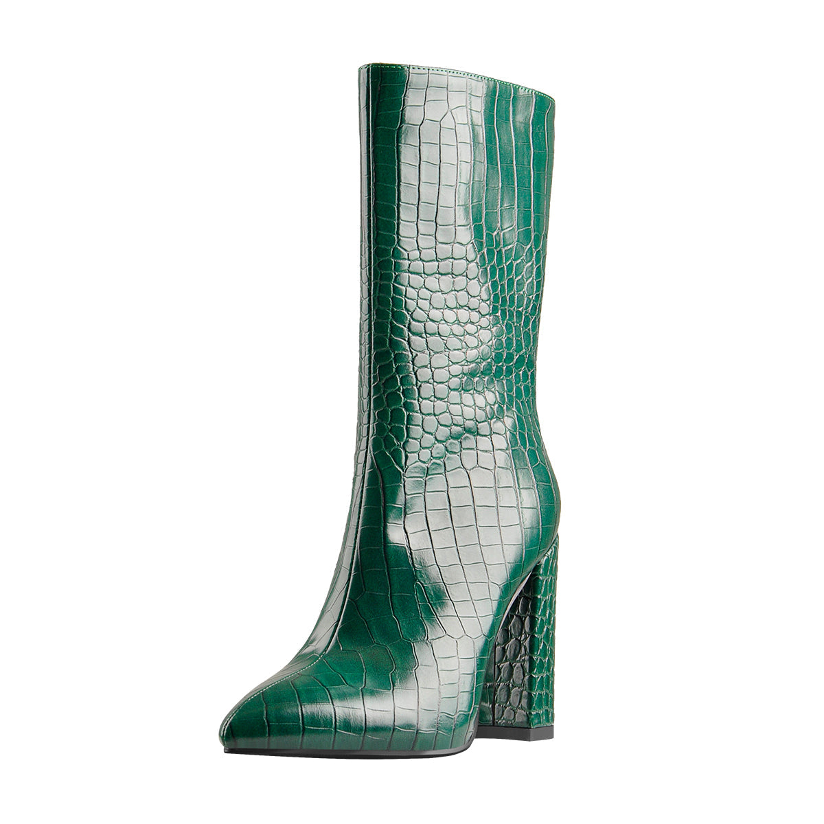 Pointed Toe Stone Pattern Chunky High Heels Darkseagreen Ankle Boots - Onlymaker Value