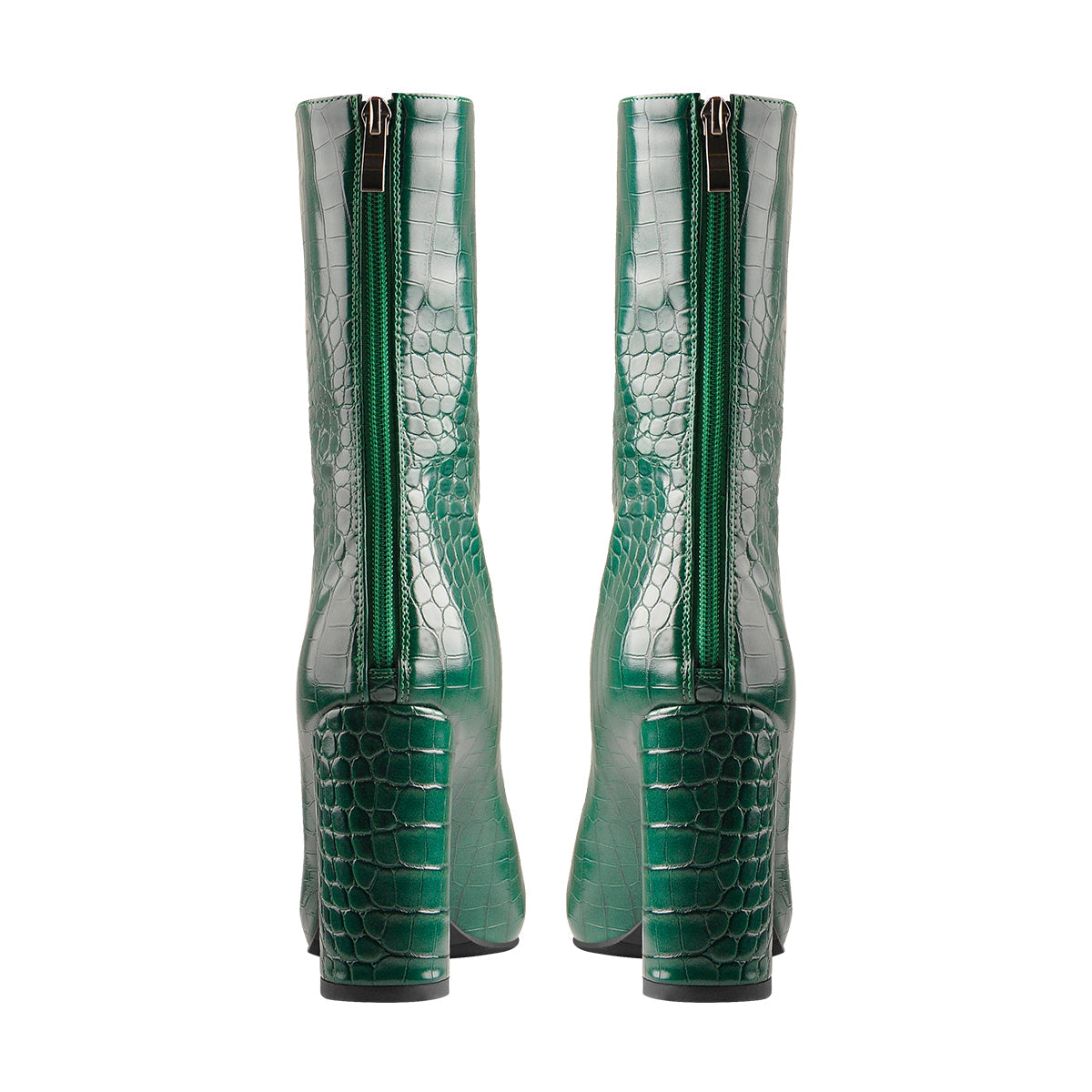 Pointed Toe Stone Pattern Chunky High Heels Darkseagreen Ankle Boots - Onlymaker Value
