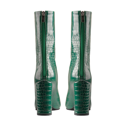 Pointed Toe Stone Pattern Chunky High Heels Darkseagreen Ankle Boots - Onlymaker Value