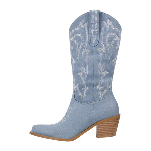 Embroidery Mid-Calf Cowboy Boots - Onlymaker Special Offer