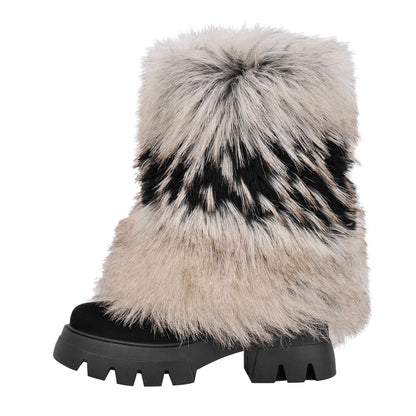 Fur Round Toe Platform Mid-Calf Boots - Onlymaker Latest