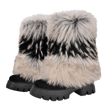 Fur Round Toe Platform Mid-Calf Boots - Onlymaker Latest