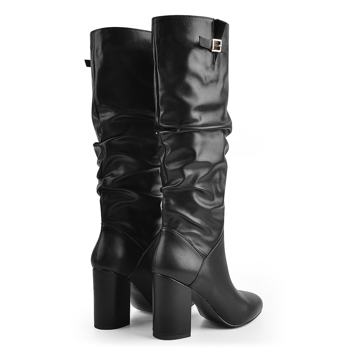 Matte Black Leather Chunky Heels Boots - Onlymaker Featured