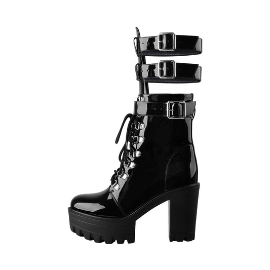 Holographic Platform Chunky Heels Boots - Onlymaker Great Value