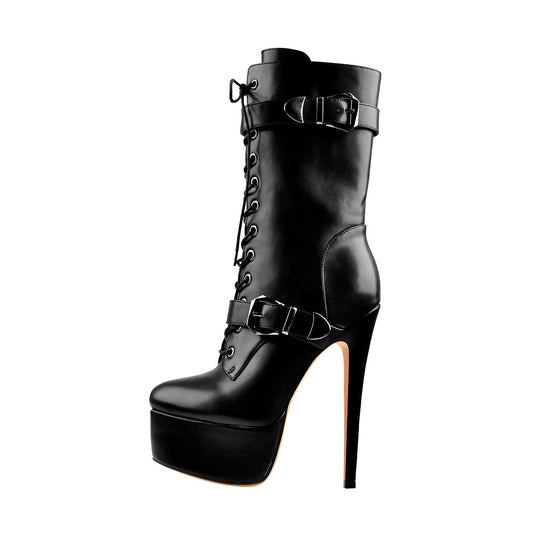 Punk Buckle Strap Platform High Heels Ankle Boots - Onlymaker Recommended