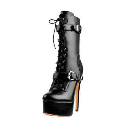 Punk Buckle Strap Platform High Heels Ankle Boots - Onlymaker Recommended