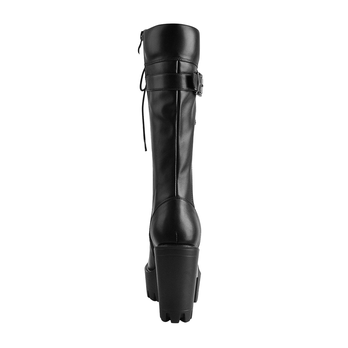 Black Patent Leather Platform Lace Up Knee High Boots - Onlymaker Featured