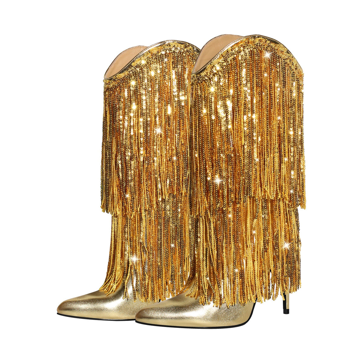 Pointed Toe Stilettos Sequin Fringe Boots - Onlymaker Hot Sale