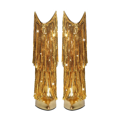 Pointed Toe Stilettos Sequin Fringe Boots - Onlymaker Hot Sale