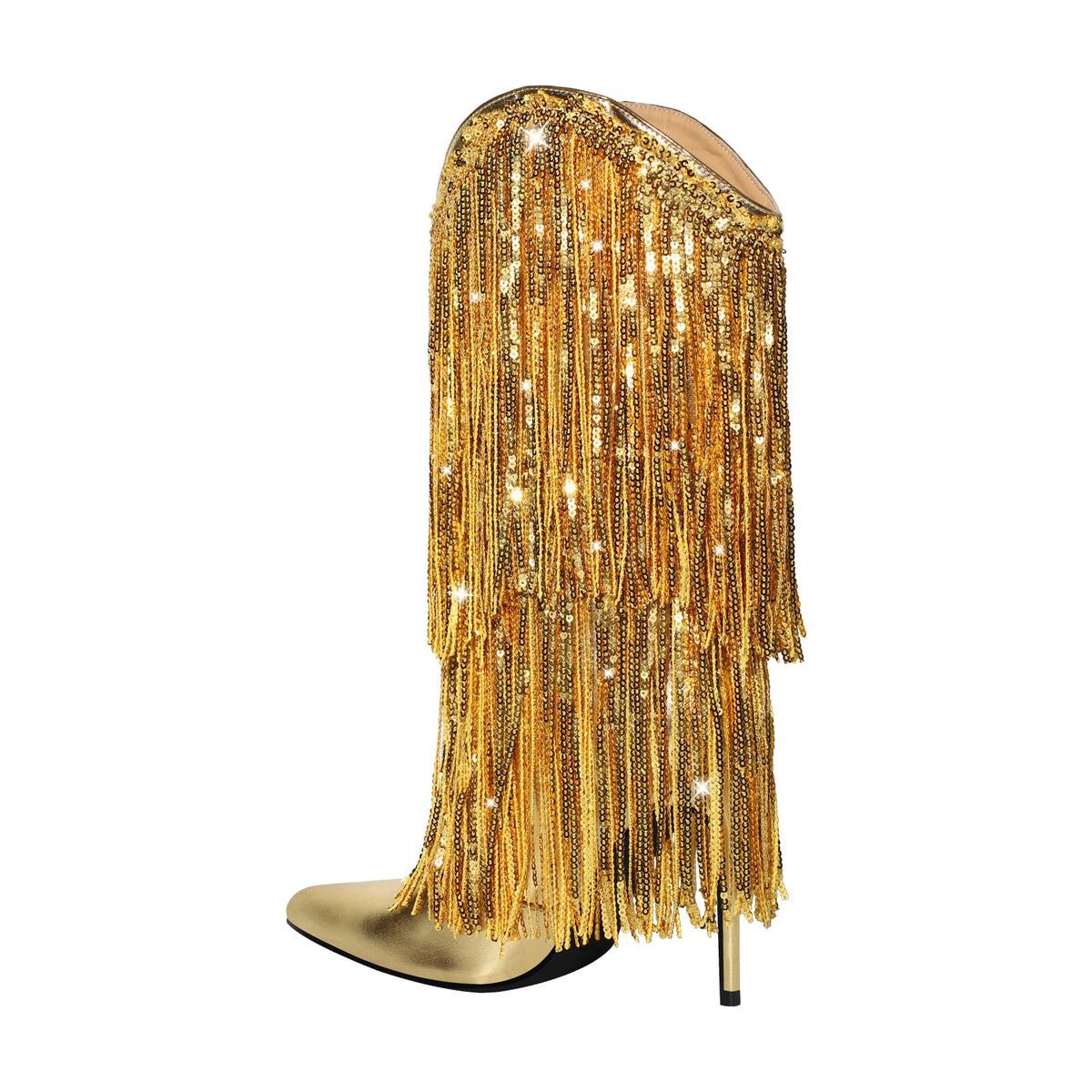 Pointed Toe Stilettos Sequin Fringe Boots - Onlymaker Hot Sale