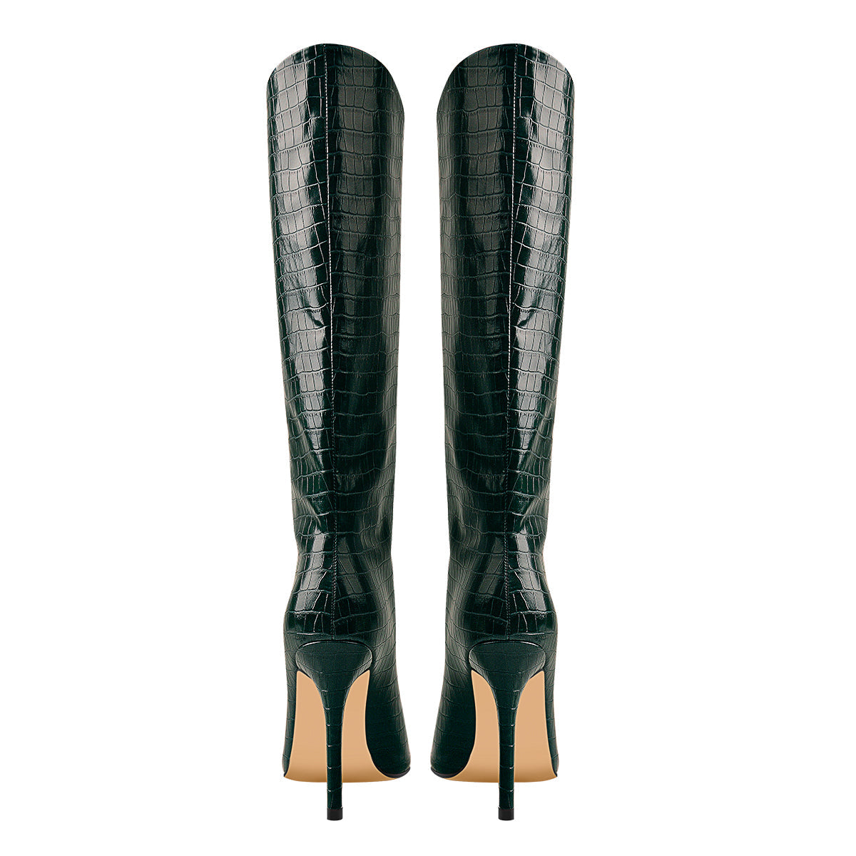 Green Stone Pattern High Heel Mid-Calf Boots - Onlymaker Latest